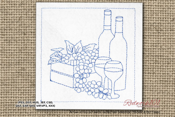Wine with Grapes Redwork Review for Handmade Gifts